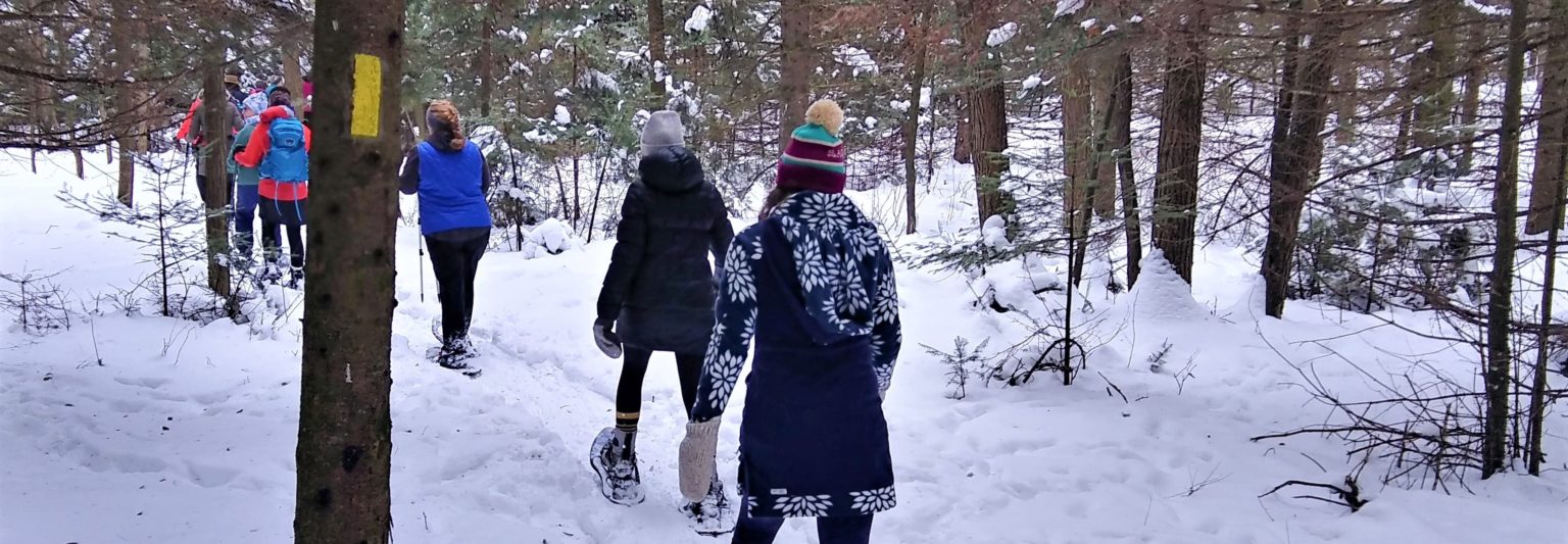 A group of women snowshoeing in Wisconsin.