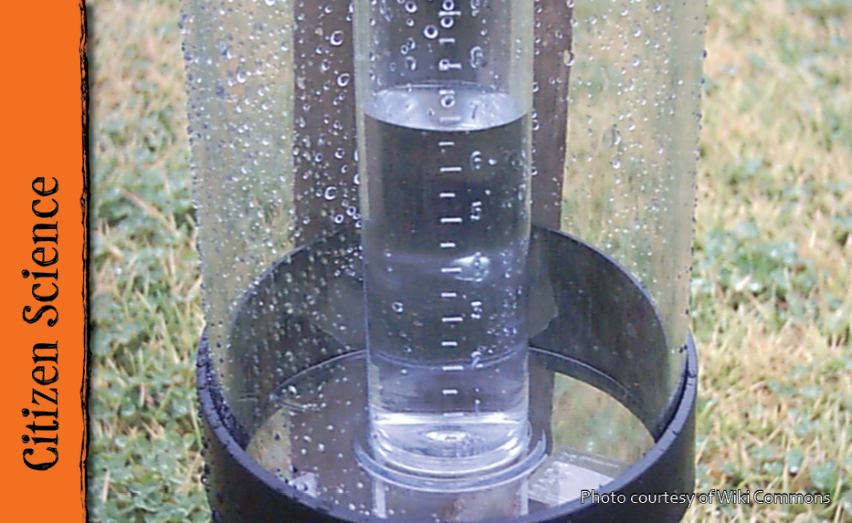 A rain gauge records nearly 7 inches of rainfall.