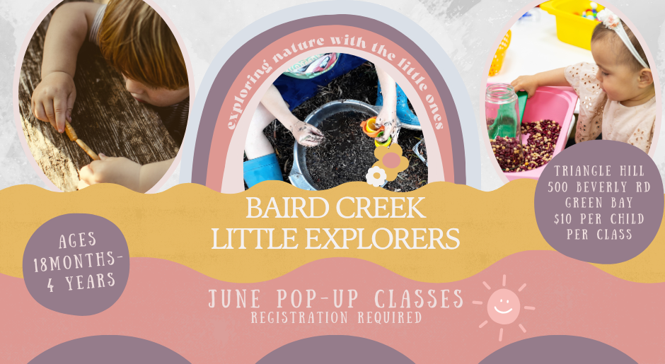 An event flyer for Baird Creek Little Explorers displays event details for three different classes.