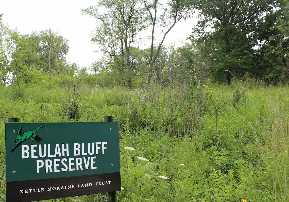 Green sign for the Beulah Bluff Preserve