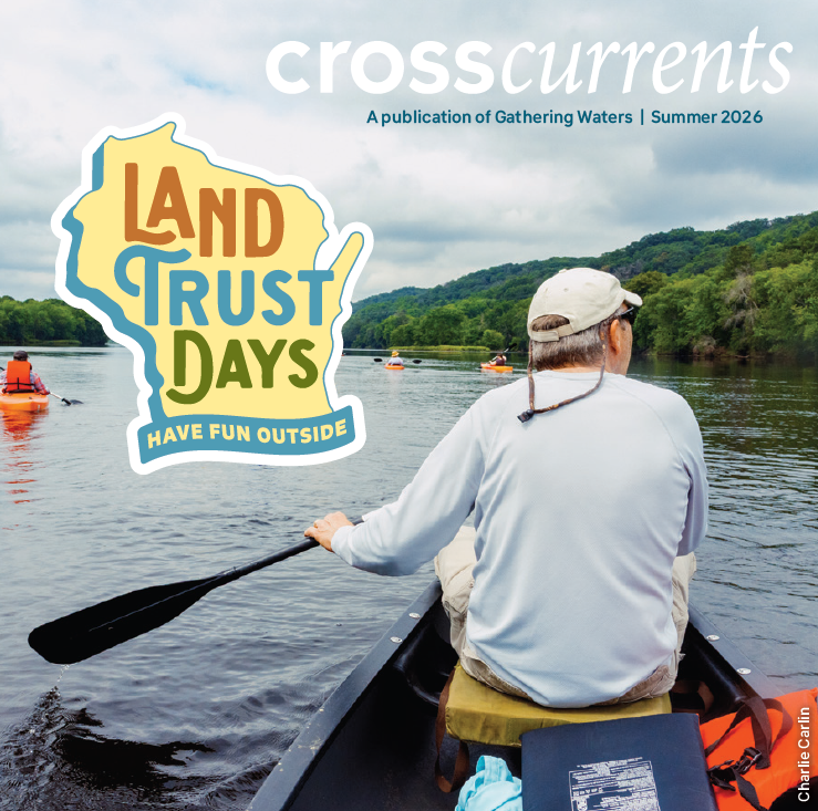 A man canoeing a Wisconsin lake on a cloudy day.